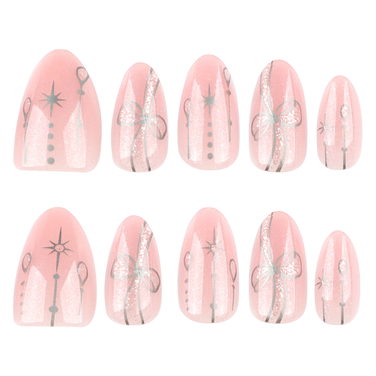 Bohemian short almond light pink press-on nails
