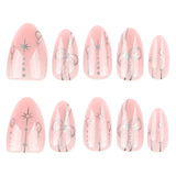 Bohemian short almond light pink press-on nails