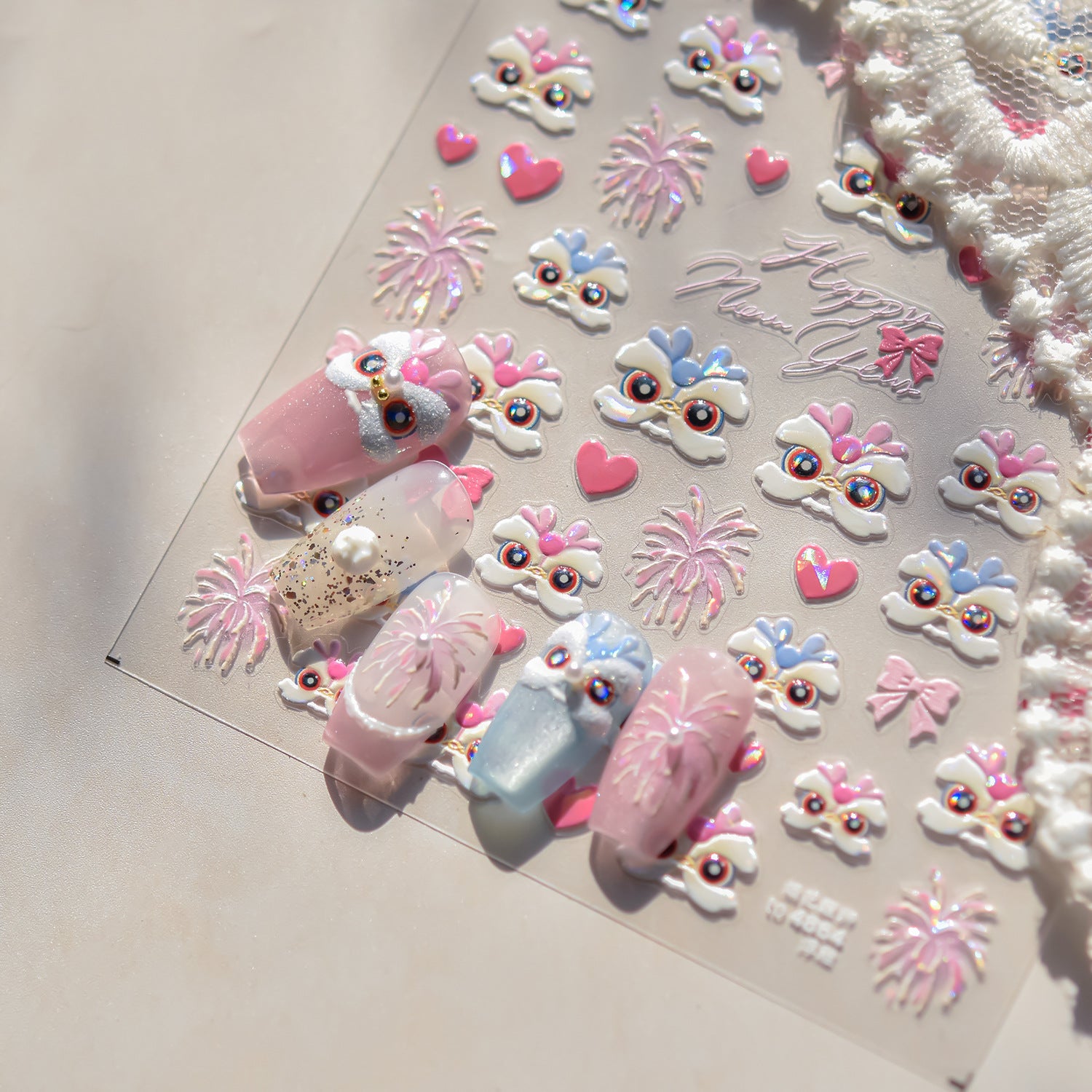 Firework Lion Dance Collection: "Festive Lion" – 3D Embossed Nail Sticker