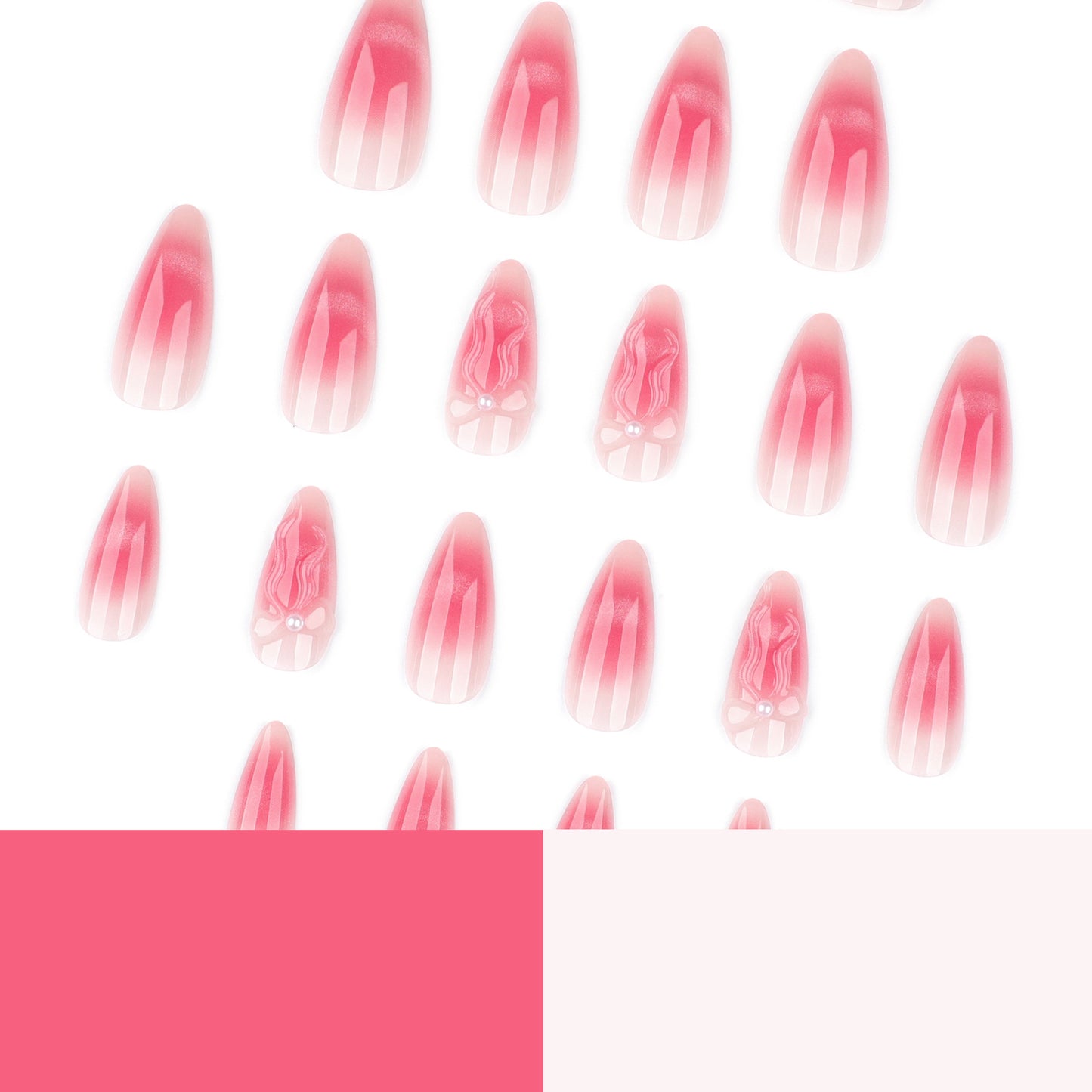 Fresh & flirty blush ombre nail art - 3d bow & cat eye press-on nails