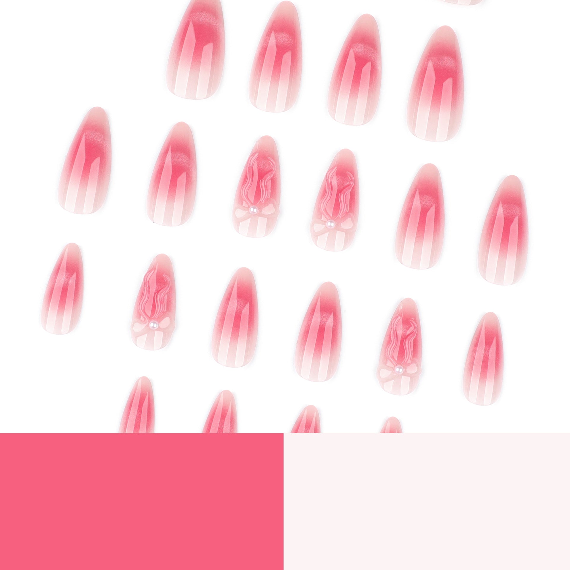 Fresh & flirty blush ombre nail art - 3d bow & cat eye press-on nails