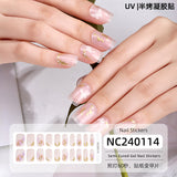 Semi-Cured Gel Nail Strips French Glitter Pink Sparkle Glossy Set (MOQ=3)