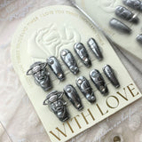 [Foto real hecha a mano] La Reina Madre de Occidente lleva un dedo de viento de plata brillante de las Spice Girl que se puede usar repetidamente | 365nails