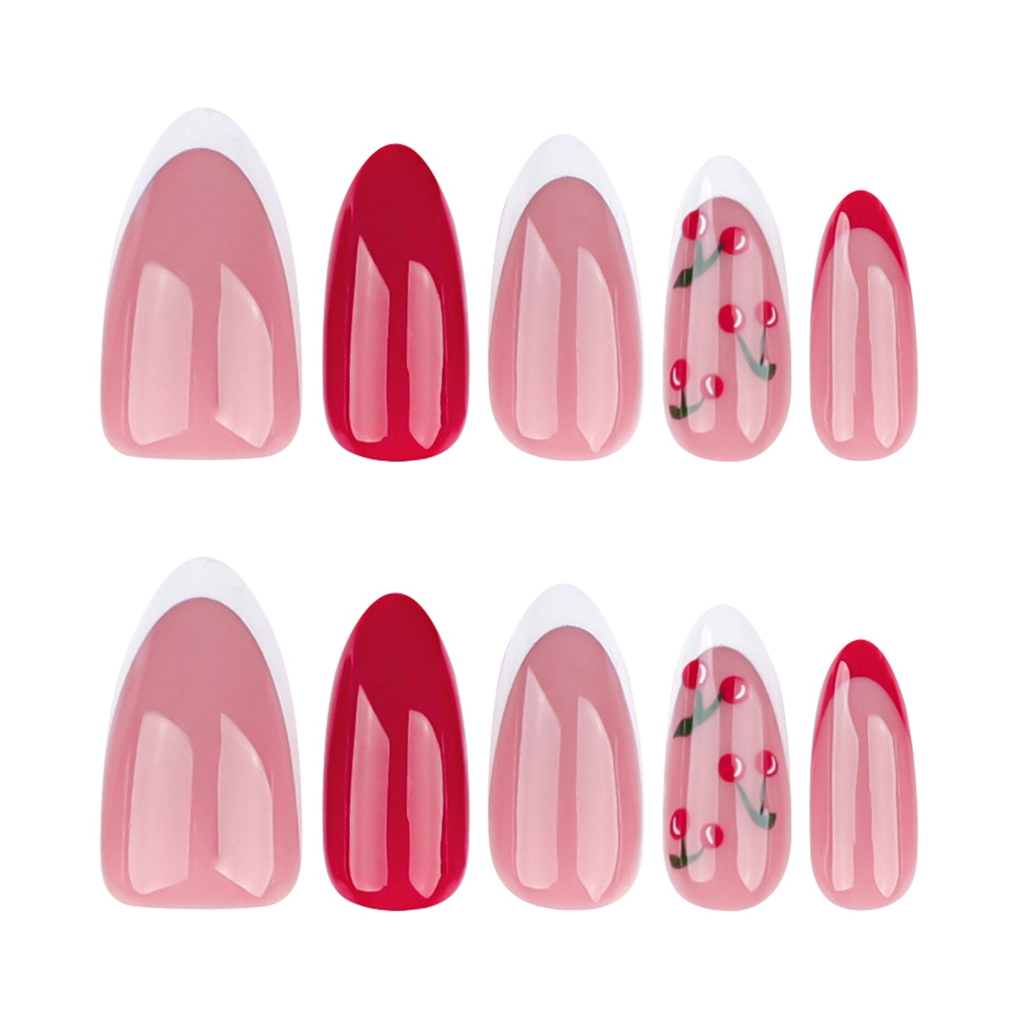 Uñas francesas blancas prensadas, manicura cereza sencilla, pequeño libro rojo, uñas postizas extraíbles, venta al por mayor | 365nails