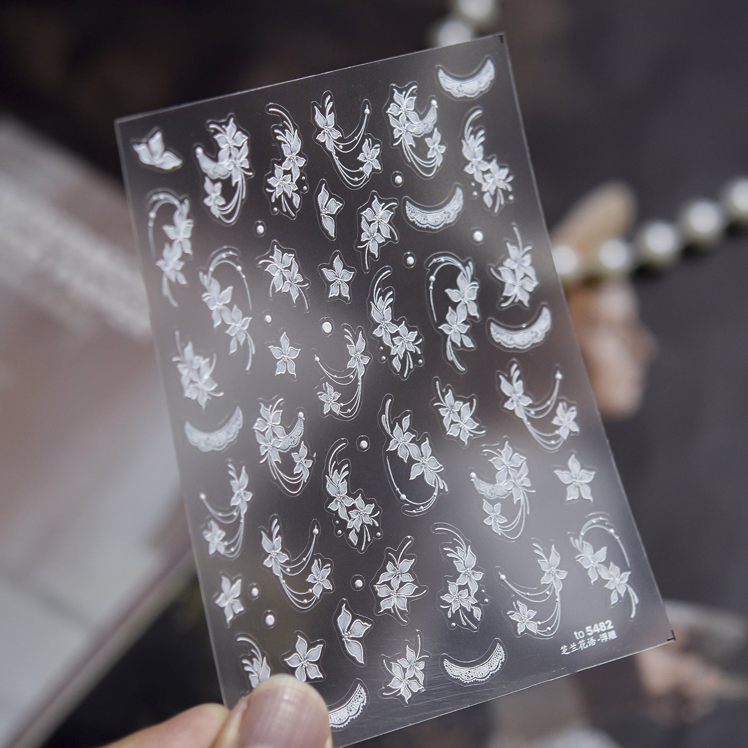 White Lace Orchid Collection: "Elegant White Lace Orchid & Moon" – 3D Embossed Nail Sticker