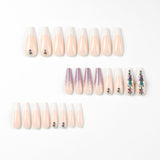 Peça de unha removível Patch de manicure francesa branca Adesivo de unha com glitter roxo e strass Peça de unha removível ｜ 365 unhas