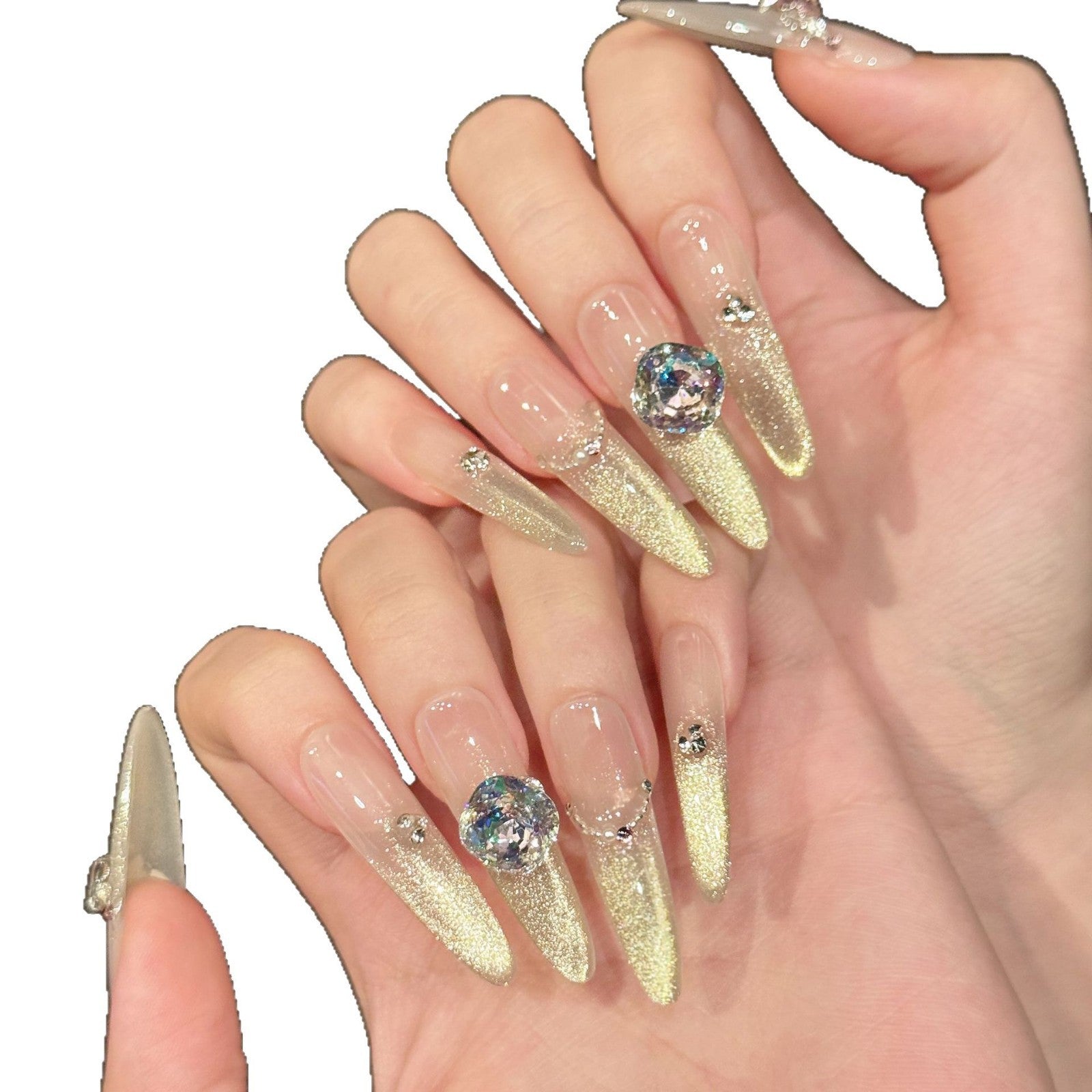 365nails: "Starlight Reverie" – 3D Gem & Glitter Handmade Stiletto Nails