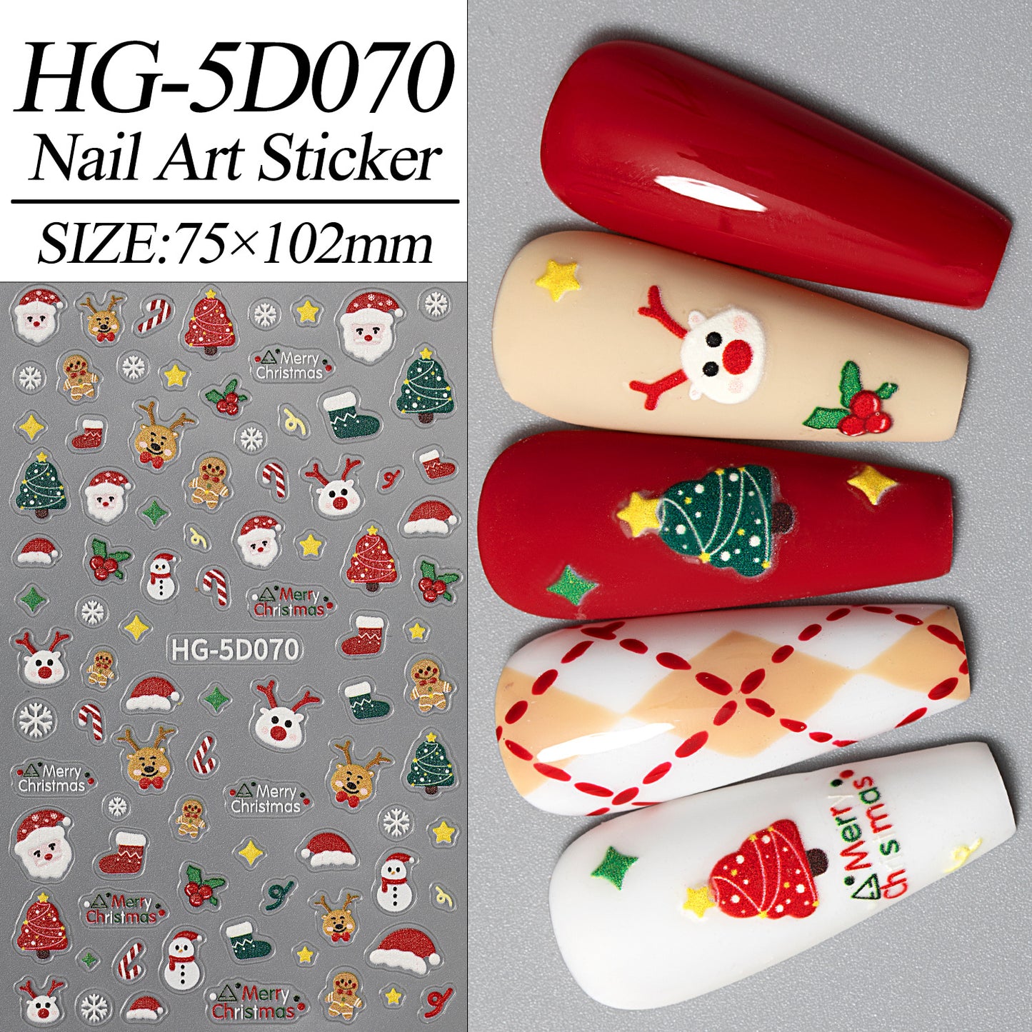 Happy Christmas Nail Art Sticker 5D Embossed Three-dimensional Snowman Santa DIY Nail Sticker Ornament HG