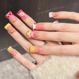 Pink Cherry Blossom Gold Duckbill Press On Nails