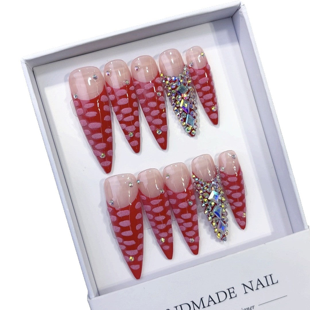 Ruby Ripple: « Vague glamour » – Ongles press-on stiletto longs