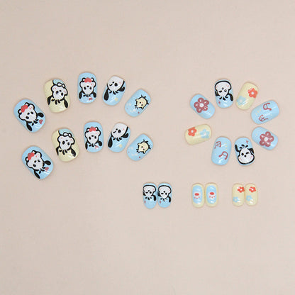 Cute milk blue doll atmosphere puppy Press-on toenailsprints children's fun ins wind fake nails children's wear armor｜365nails