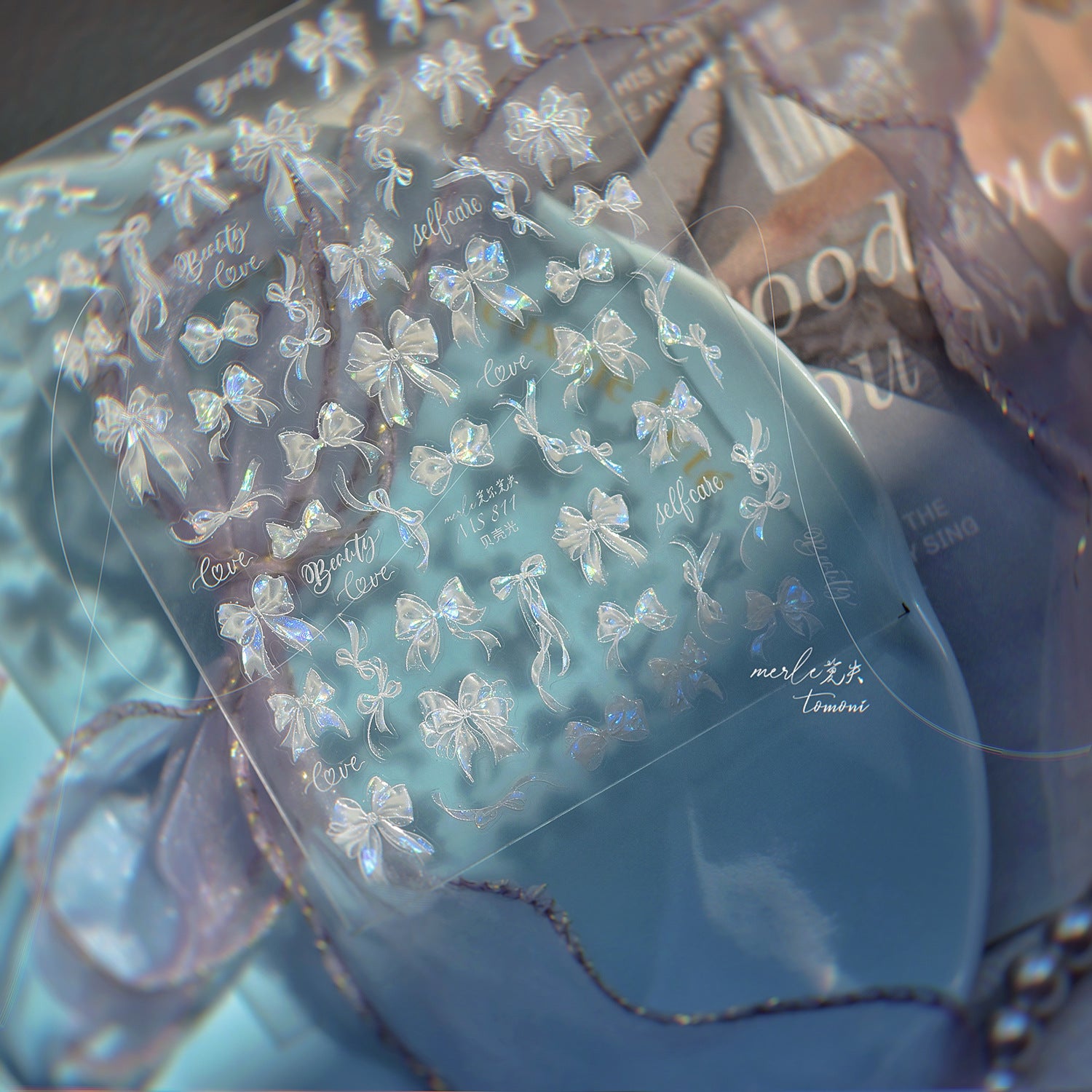 貝殼淺粉紫蝴蝶結系列：「浪漫貝殼蝴蝶結」— 3D 浮雕甲貼