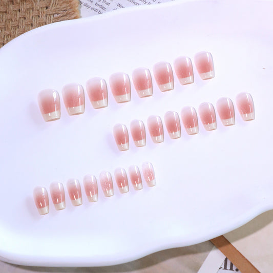French cream press on nails blush cat eye pure desire wind manicure nail piece short ballet fake nail wholesale｜365nails