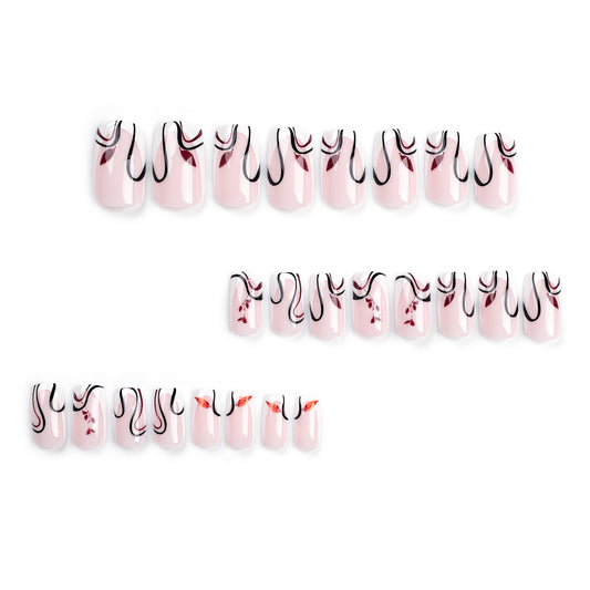 French white edge autumn and winter deciduous leaves wear nail pads black curve lines manicure square nail pads wholesale｜365nails