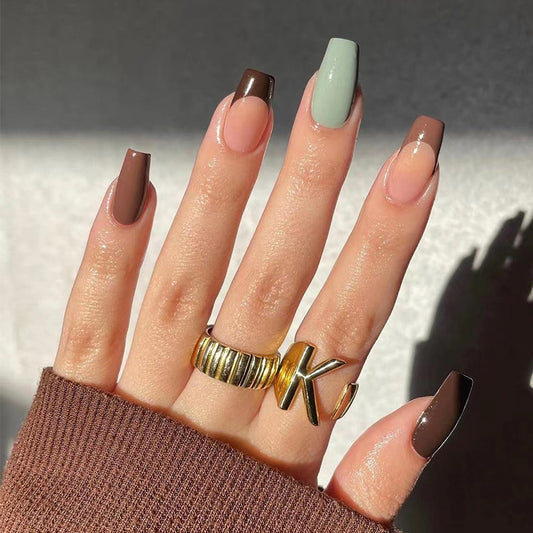 Almofadas para arte de unhas atacado marrom francês, arte de unhas removível e vestível, adesivos para arte de unhas atacado ｜365nails