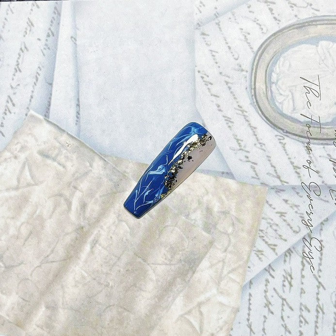 Blue & Gold Vein | Art Series Press-On Nails