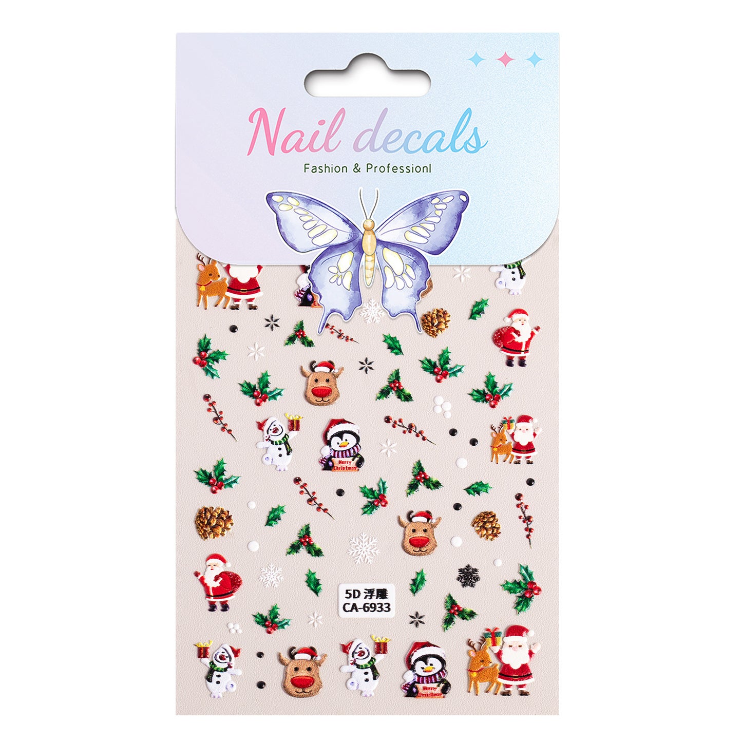 Christmas Atmosphere Nail Art Sticker 5D Embossed Three-dimensional Santa Elk Nail Sticker Ornament CA