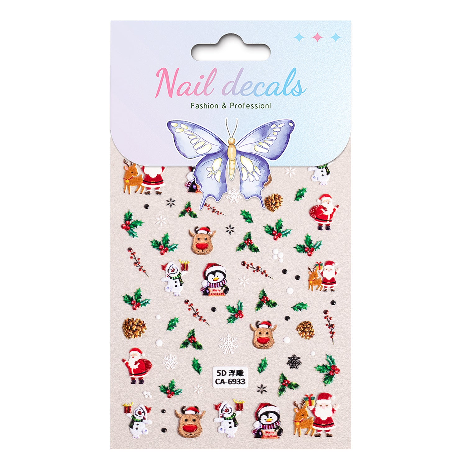 Christmas Atmosphere Nail Art Sticker 5D Embossed Three-dimensional Santa Elk Nail Sticker Ornament CA
