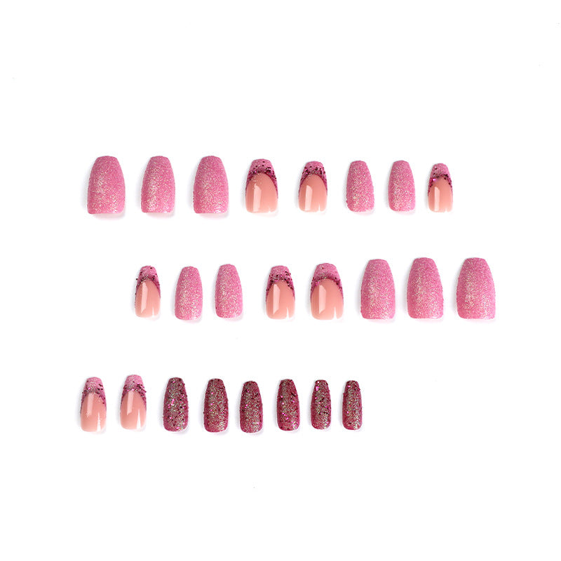 Pó para unhas postiças Glitter roxo Arte de unha francesa com lantejoulas Adesivo de unha vestível Peça de arte de unha Unha removível finalizada ｜365nails