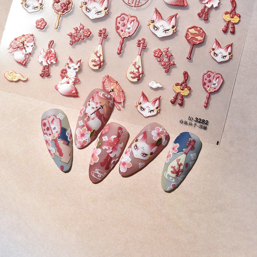 365nails: "Kitsune and Traditional Chinese Ornament" – nail art stickers