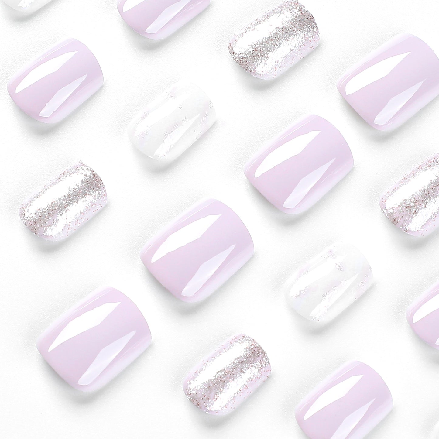 Wear nail short purple and white contrasting color smudging nail film glitter nail film finished nail film press on nail｜365nails
