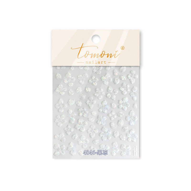 Iridescent  Embossed Flower Nail Stickers – Translucent Petal Set