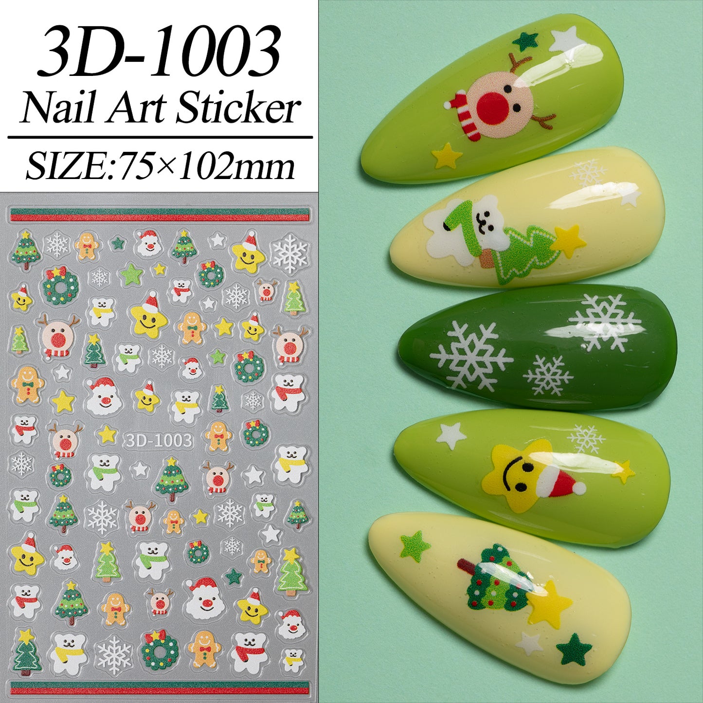 Christmas Series Nail Art Sticker Flat Belt Adhesive Christmas Snowman Elk Nail Sticker Ornament 3D