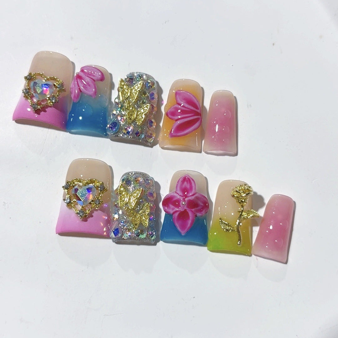 Enchanted Fairy: "Rainbow Bloom" – Short Square Handmade Press On Nails