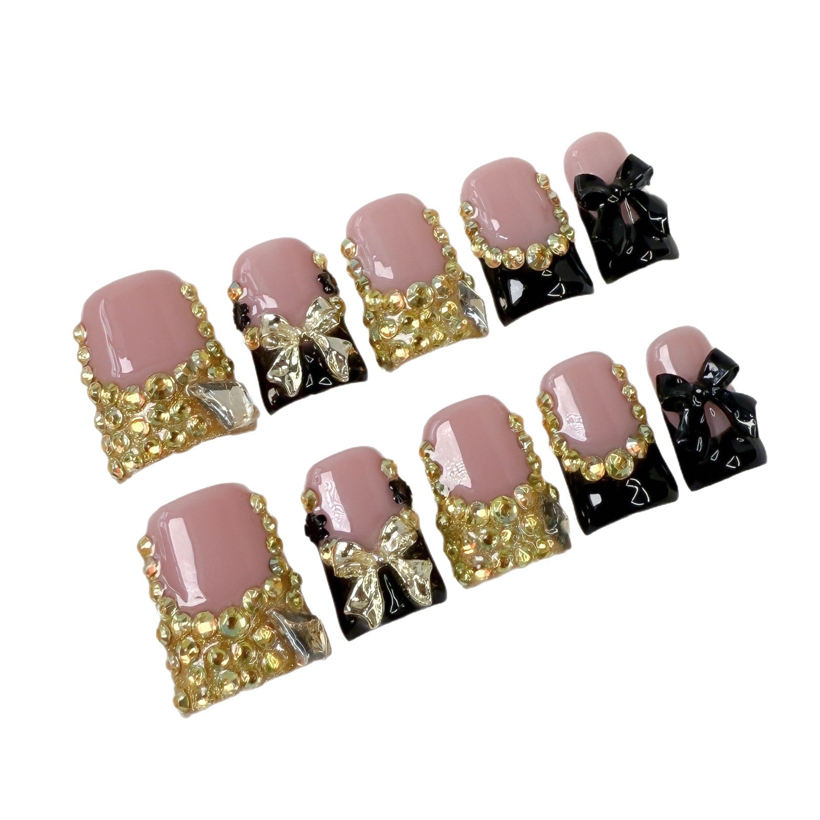 Duck bill nail, ice full of diamonds and flash nail art patch, sweet and cool bow Handmade press on nails wholesale｜365nails