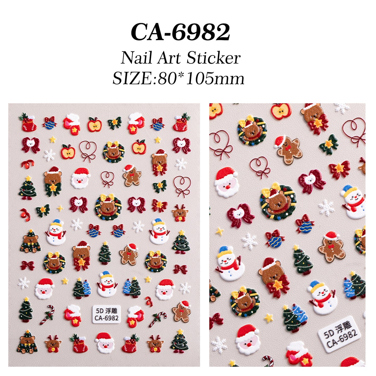 Cute Christmas Snowman Nail Art Sticker 5D Embossed Three-dimensional Santa Claus Elk Nail Sticker Ornament CA