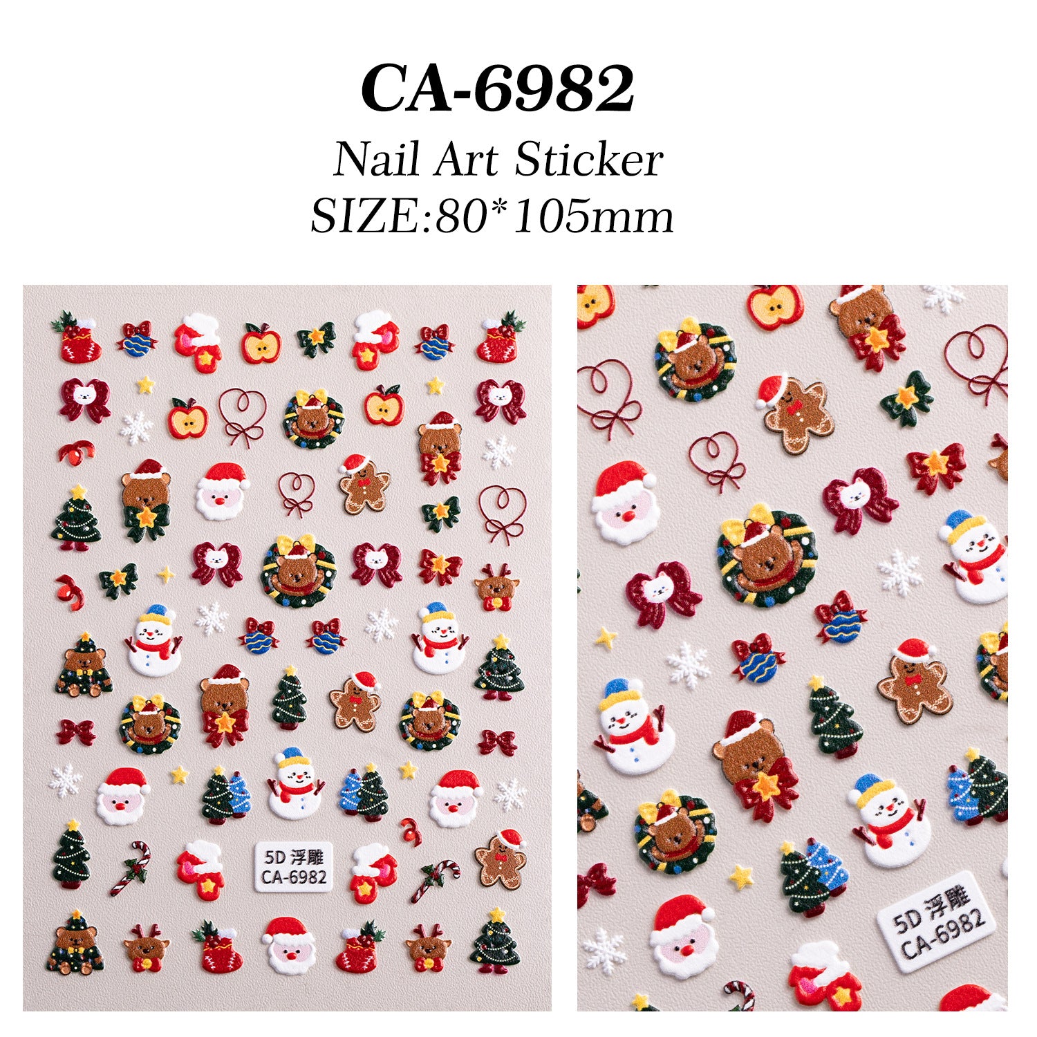 Cute Christmas Snowman Nail Art Sticker 5D Embossed Three-dimensional Santa Claus Elk Nail Sticker Ornament CA