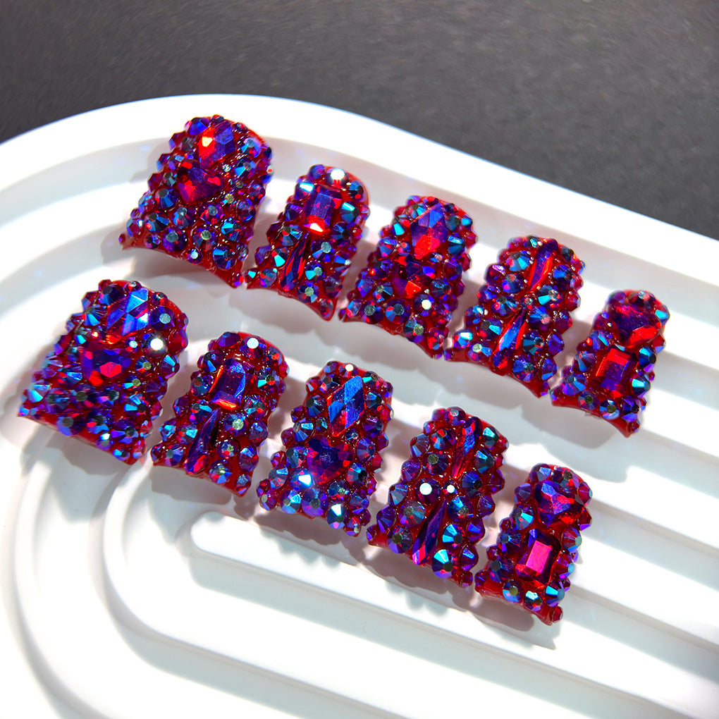 Red AB Crystal Nails with Full Glitter Luxury Finish