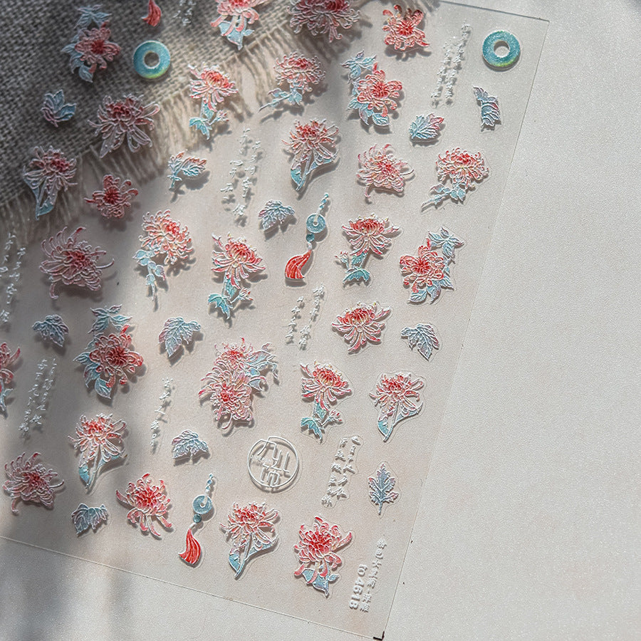 Aurora Chrysanthemum Collection: "Hologram Bloom" – 3D Holographic Nail Sticker