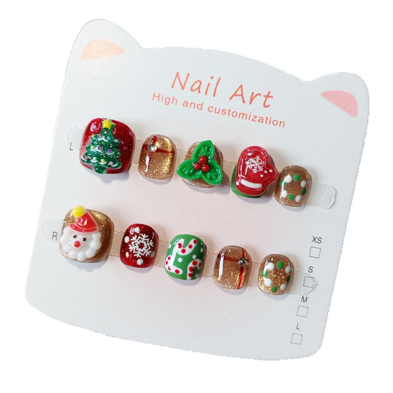 365nails: "Christmas Gingerbread Wonderland" – 手工製可愛短款橢圓形穿戴甲
