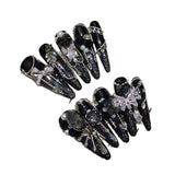 Unhas escuras e pesadas de luxo, esparsas, estreladas, tardias, avançadas, zircônias explosivas, cheias de diamantes, requintadas, para outono e inverno, de longa duração | 365nails