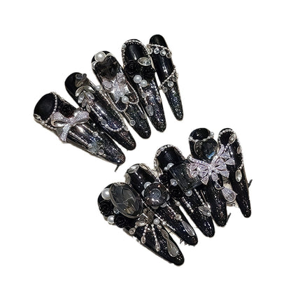 Dark Heavy Industry Luxury Sparse Star Late Moon Advanced Explosive Zircon Full of Diamonds Exquisite Autumn and Winter Long Wear nails | 365nails