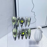365nails Avant-Garde: "Reptilian Sovereign" – Long Coffin 3D Dragon Eye & Silver Sculpture Press On Nails 24pcs