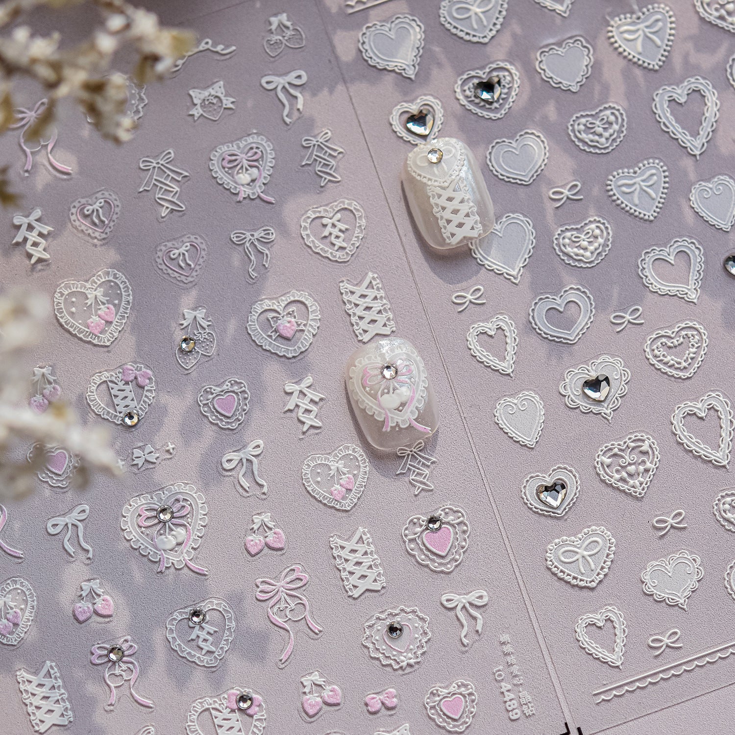 Crystal Diamond Lace Heart Collection: "Elegant Crystal Heart" – 3D Embossed Nail Sticker