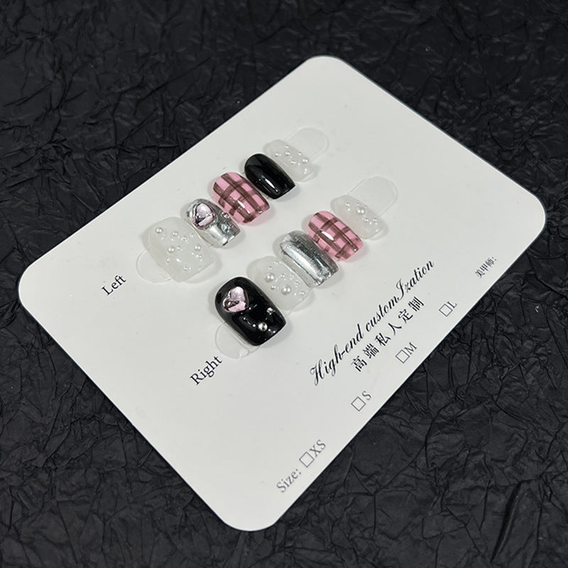 Love bright diamond hand-painted square white advanced sense nail patch pure handmade press-on nails  nail art｜365nails