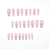 Peça de arte para unhas, balé longo roxo, produto acabado, atacado, linha de flores pequenas, remendo de unha em pó dourado ｜365nails