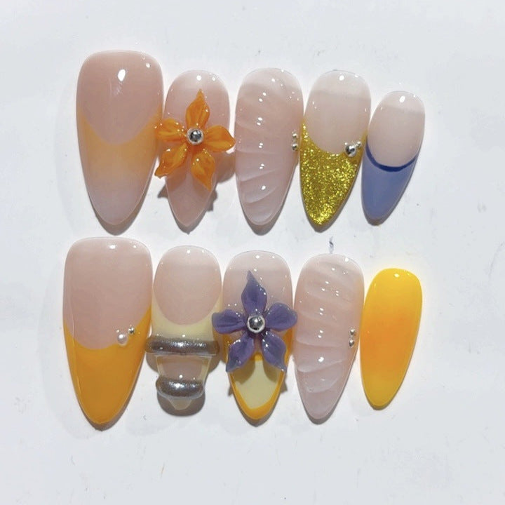 Warm Breeze: "Pôr do Sol em Flor" – Unhas Postiças Artesanais Formato Amêndoa