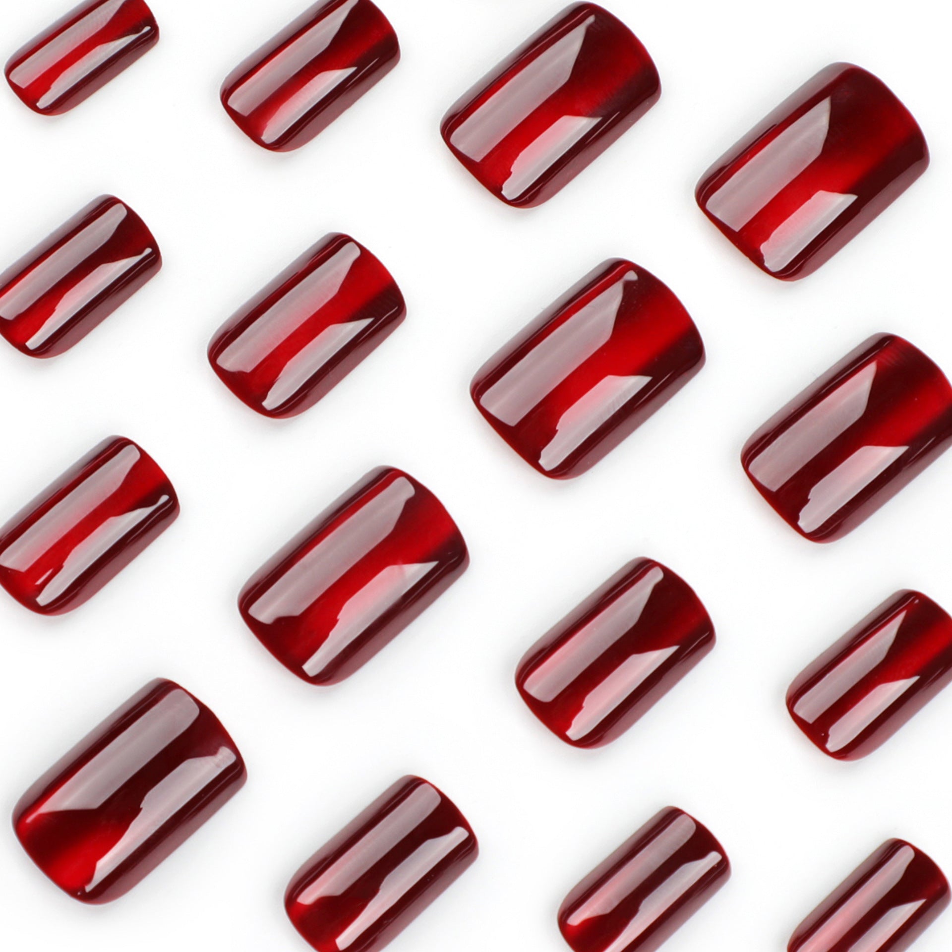 血紅貓眼 紅色純色｜歐式方形 短款 穿戴甲 成品 批發｜365nails