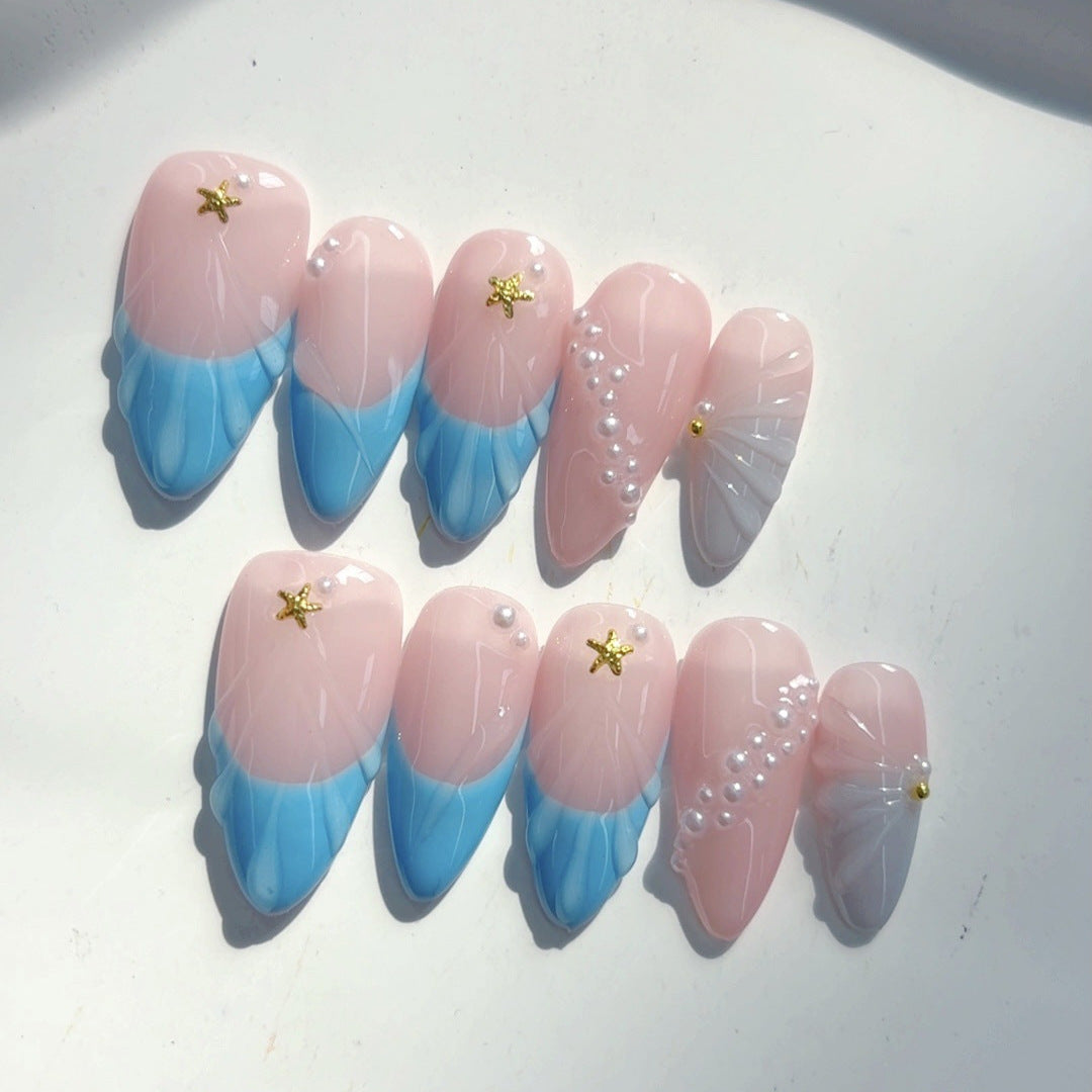 Mermaid Tide: "Onda de Coral" – Unhas Postiças de Amêndoa