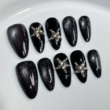 Unhas postiças artesanais Outono e Inverno Doce e Fresco Spice Girl Black Light Chasing Cat Star Almond Nail｜365nails