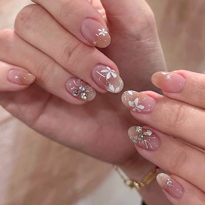 Pure desire blush , new nail art in summer, white flower short round wearing  wholesale｜365nails