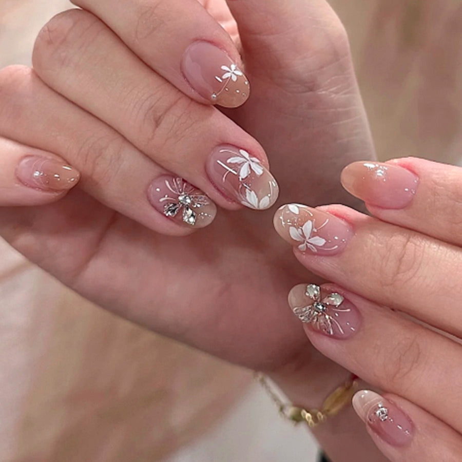 Rubor puro deseo, nuevo diseño de uñas para verano, flores blancas cortas y redondas, venta al por mayor | 365nails