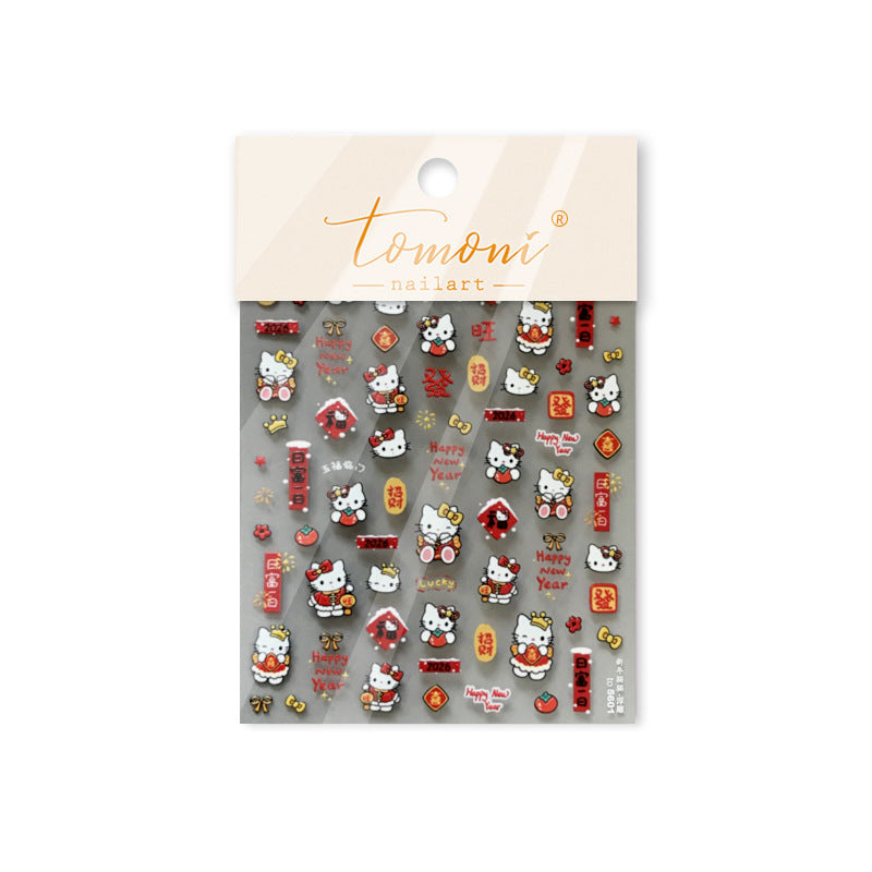 CNY Cartoon Collection: "Lucky Kitty" – 3D Embossed Nail Sticker