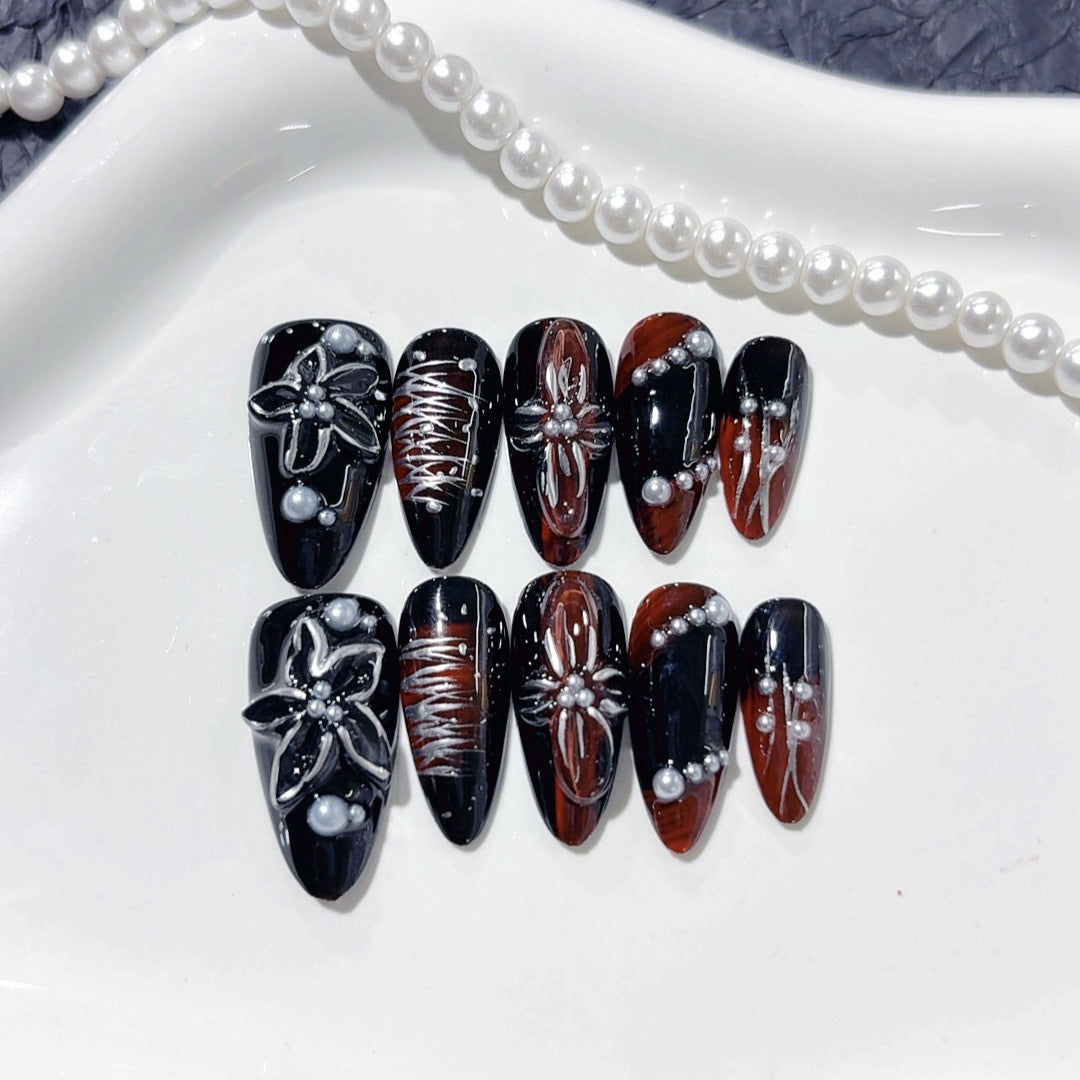 Gothic Bloom: "Crimson Star" – Long Stiletto Press-On Nails