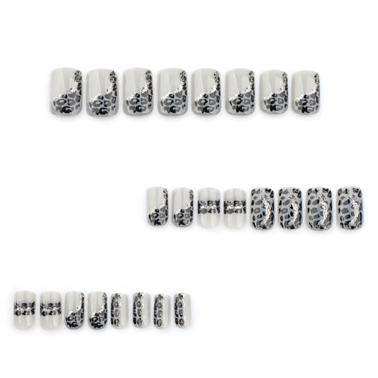 Grey leopard print splicing  autumn and winter advanced sense manicure  short square wearable  finished product｜365nails