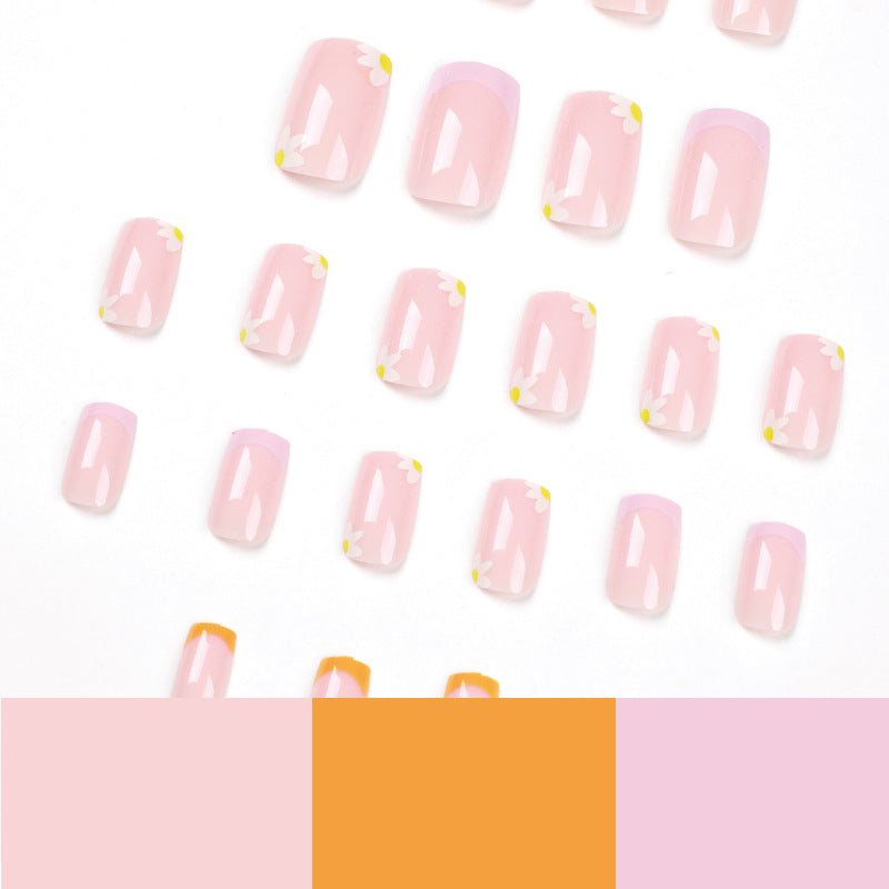 穿戴甲｜法式黃紫色邊緣花朵 可拆卸甲片 批發｜365nails
